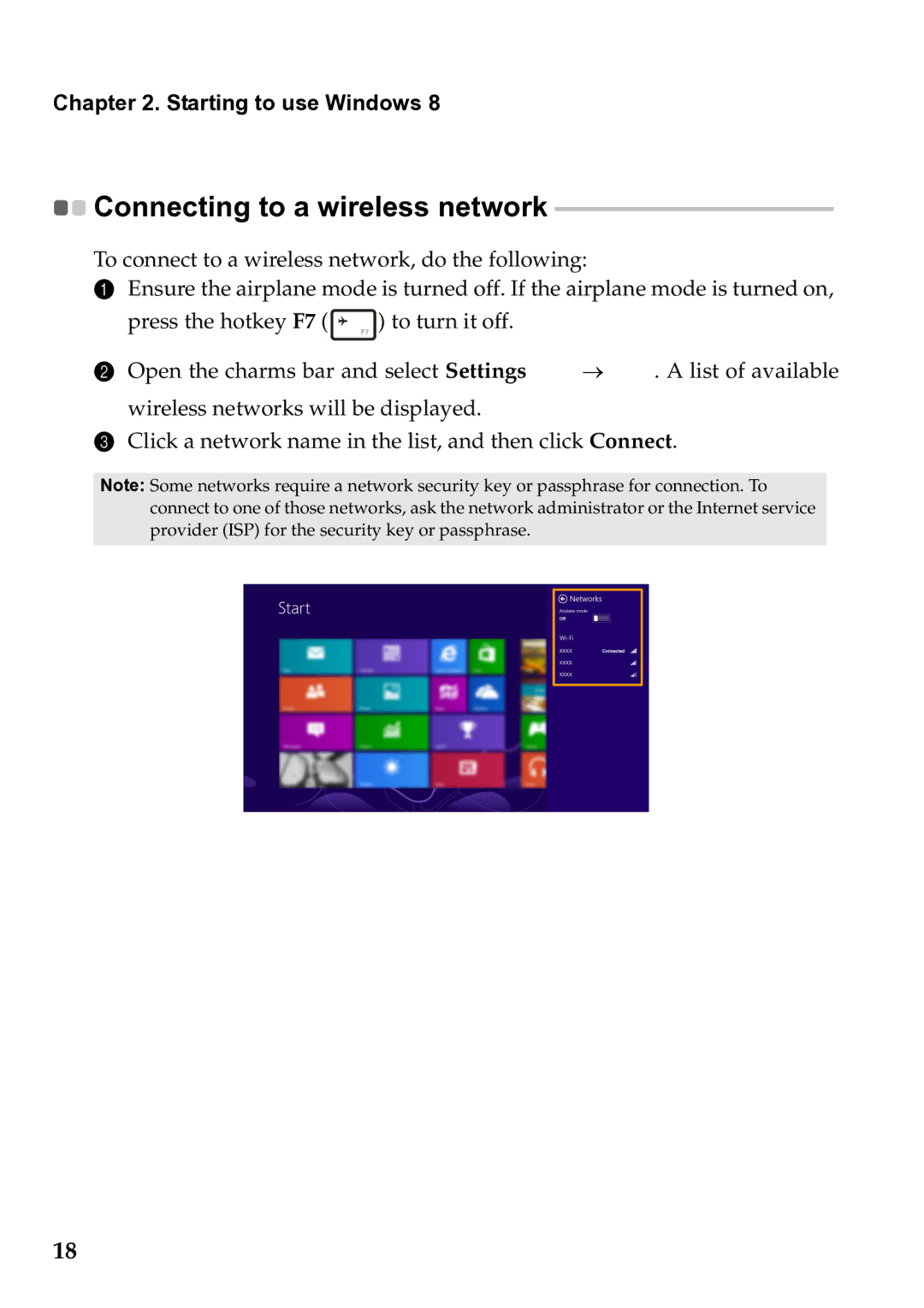 Lenovo 59385901 manual Connecting to a wireless network 