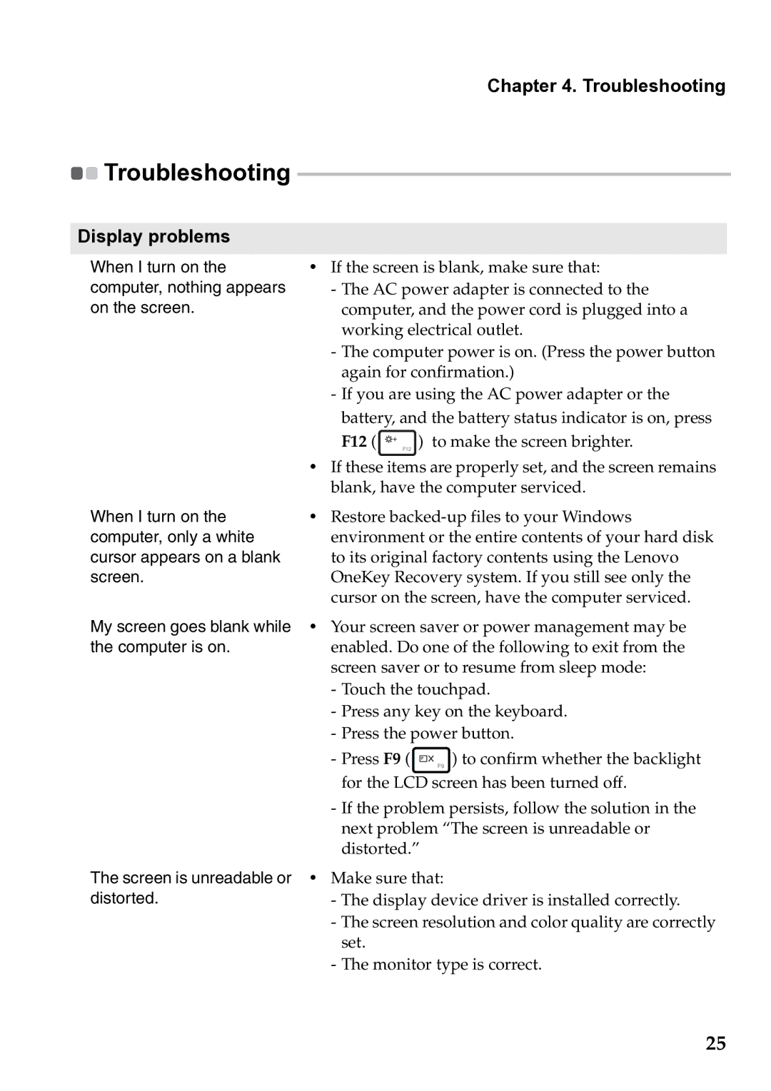 Lenovo 59385901 manual Troubleshooting, Display problems 