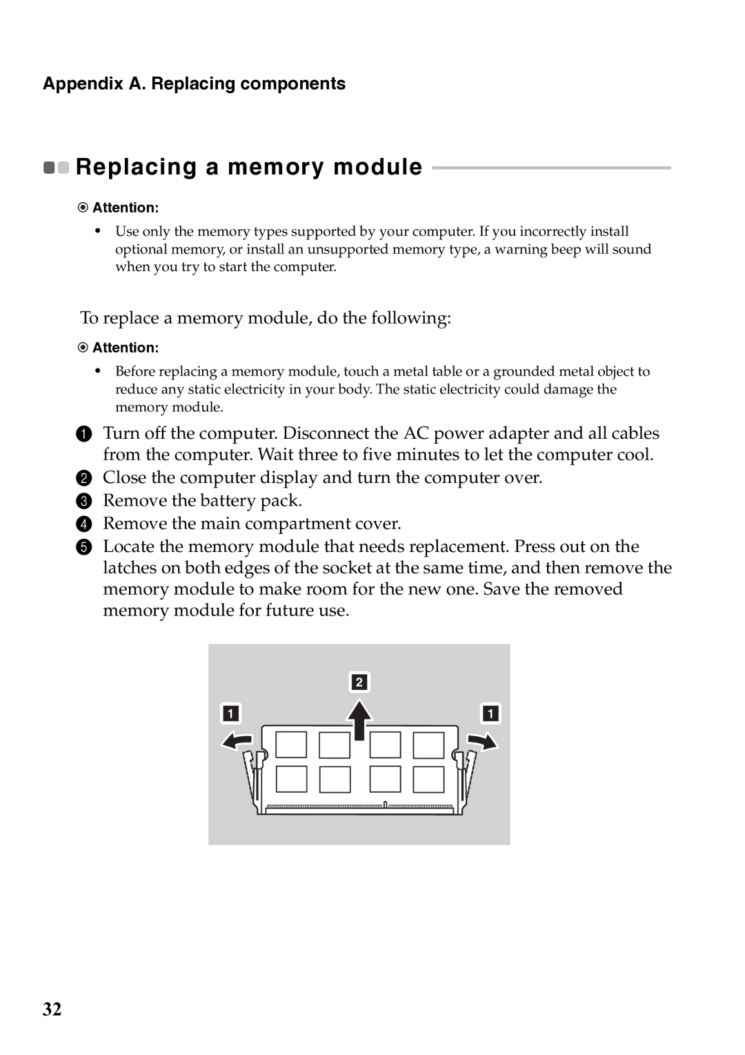 Lenovo 59385901 manual Replacing a memory module 