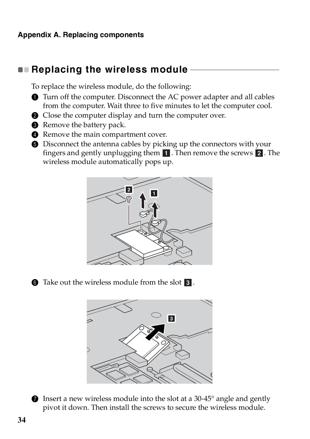 Lenovo 59385901 manual Replacing the wireless module 