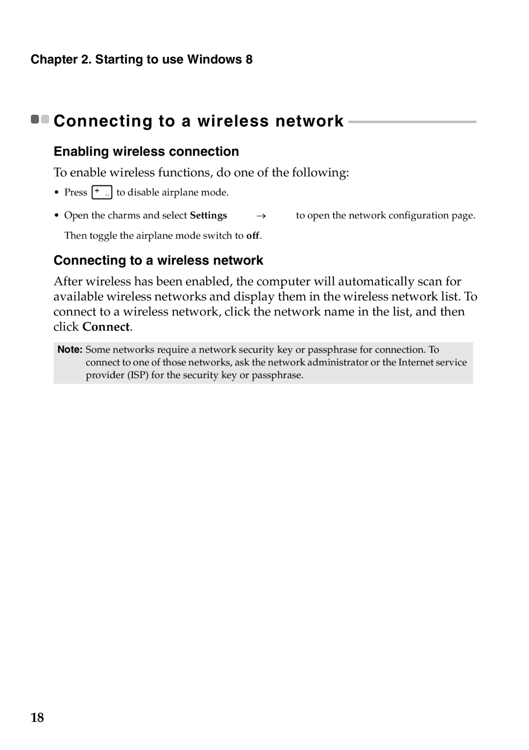 Lenovo 59387520 manual Enabling wireless connection, Connecting to a wireless network 