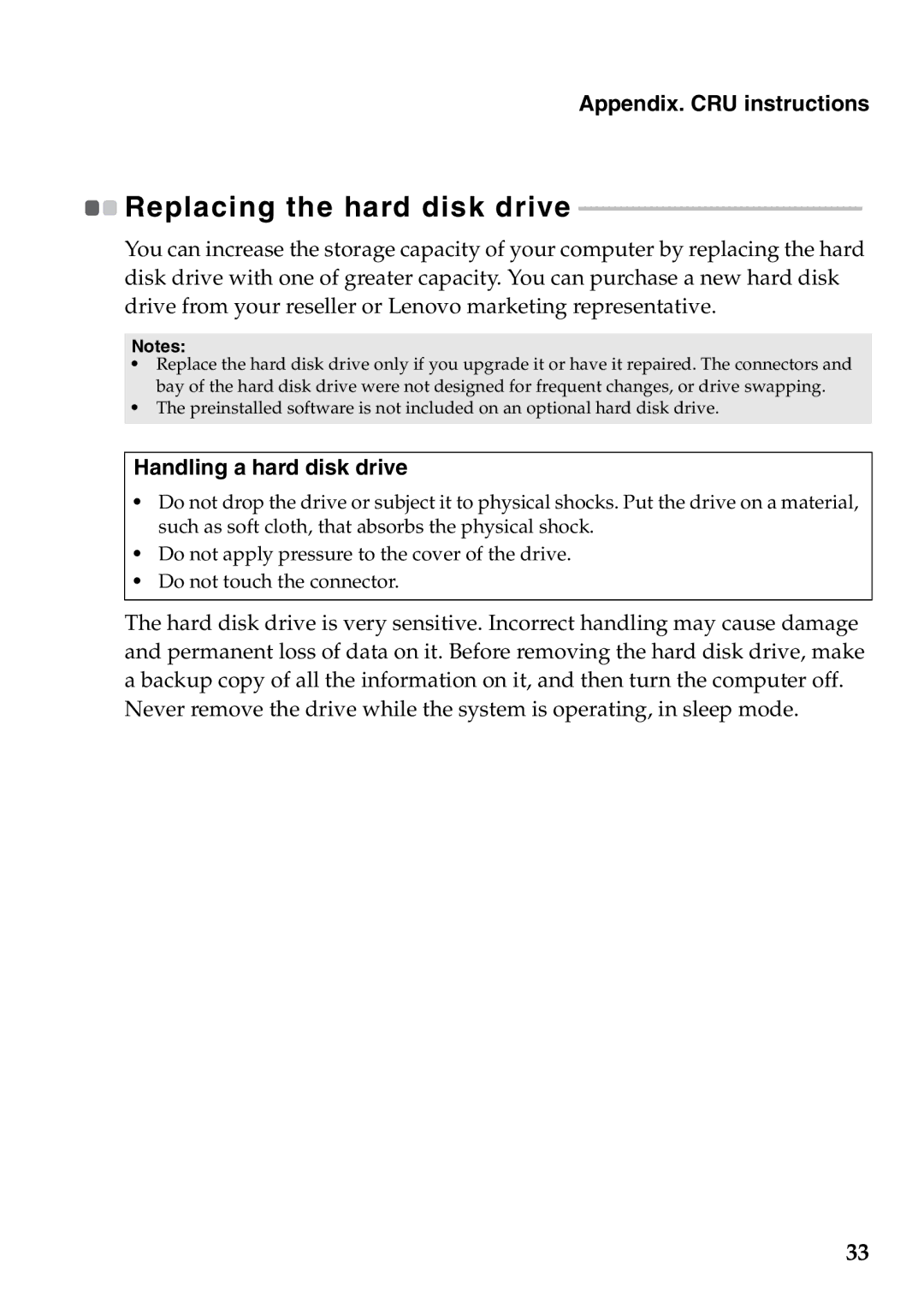 Lenovo 59387520 manual Replacing the hard disk drive, Handling a hard disk drive 