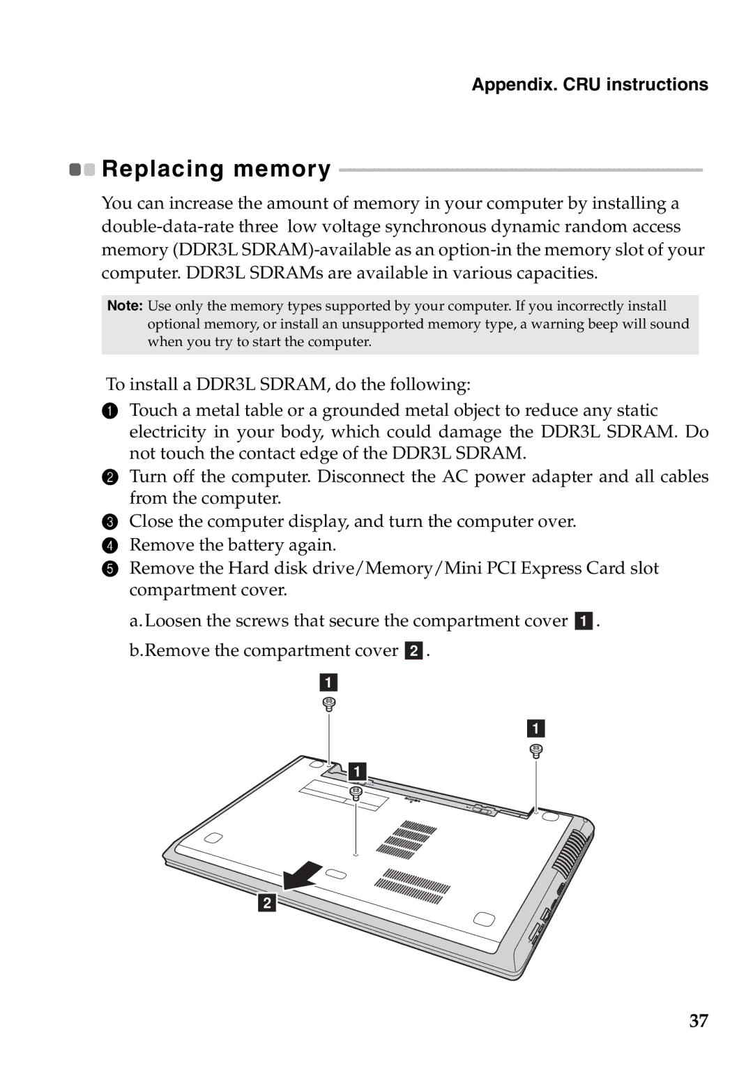 Lenovo 59387520 manual Replacing memory 