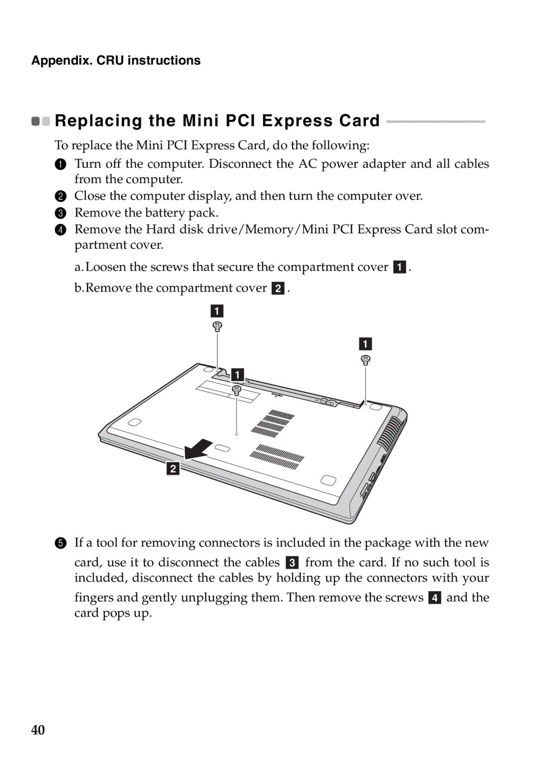 Lenovo 59387520 manual Replacing the Mini PCI Express Card 