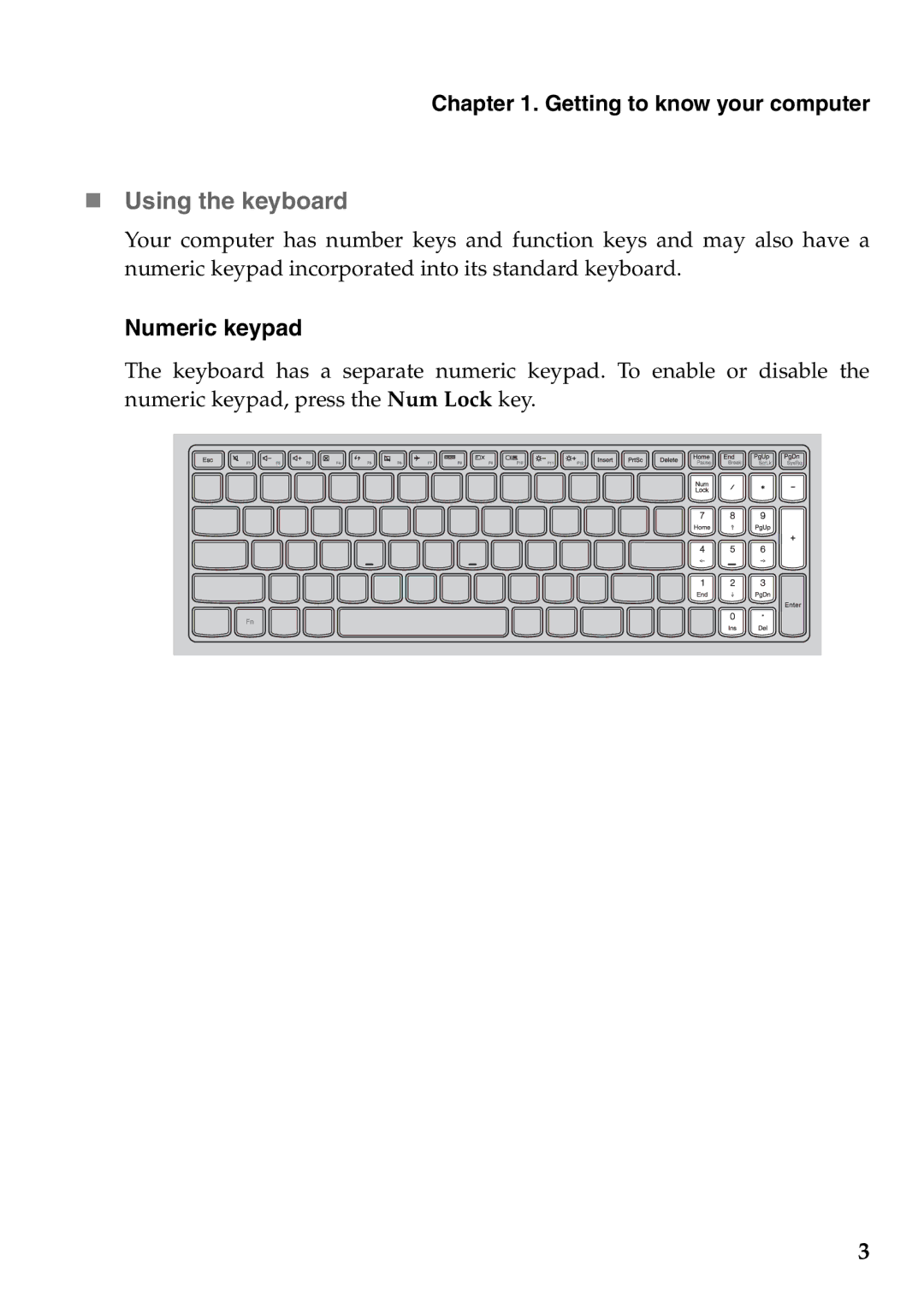 Lenovo 59387520 manual „ Using the keyboard, Numeric keypad 