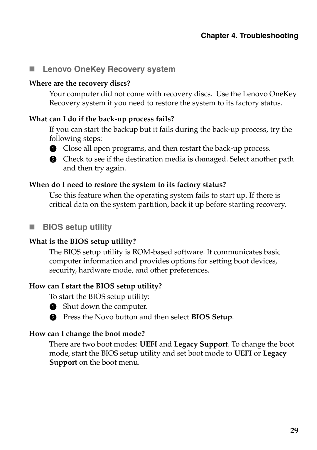 Lenovo 59395752, 59387570 manual „ Lenovo OneKey Recovery system, „ Bios setup utility, Troubleshooting 