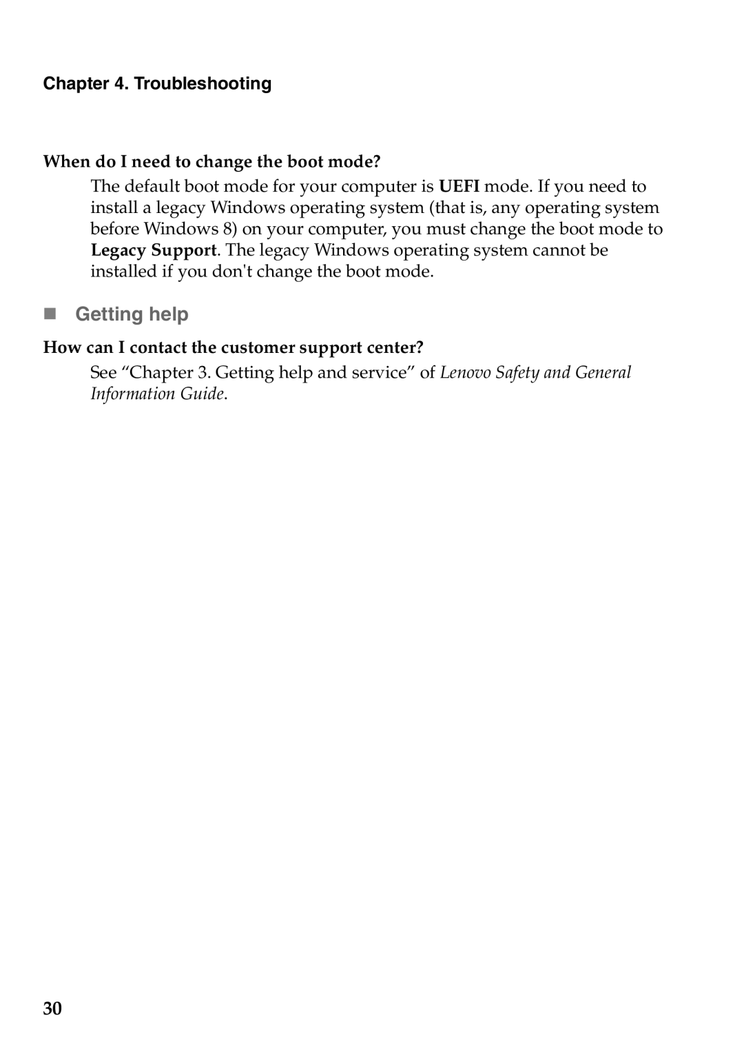 Lenovo 59387570, 59395752 manual „ Getting help, When do I need to change the boot mode? 