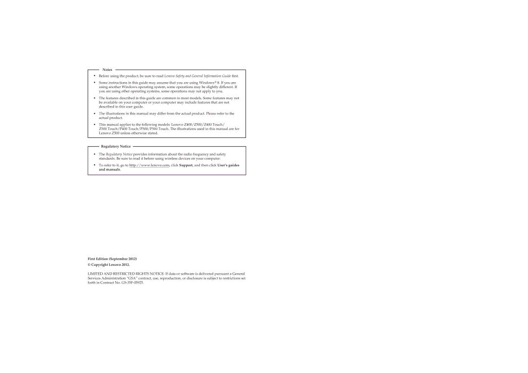 Lenovo 59RF0176 manual Regulatory Notice 