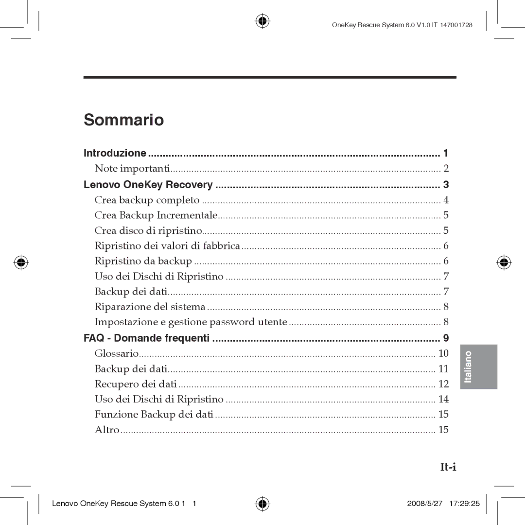 Lenovo 6.0 manual Sommario, It- 