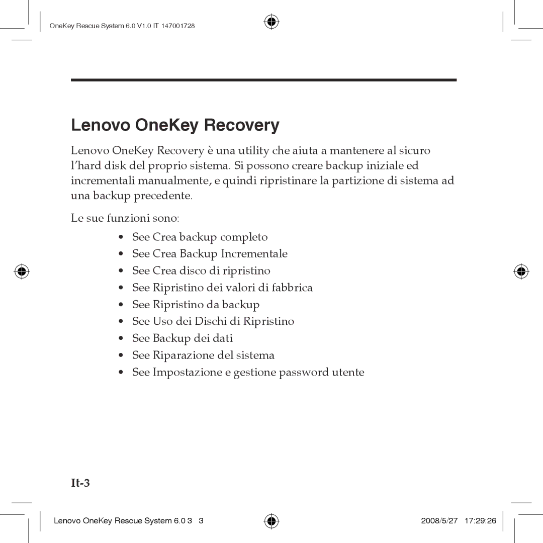 Lenovo 6.0 manual Lenovo OneKey Recovery 