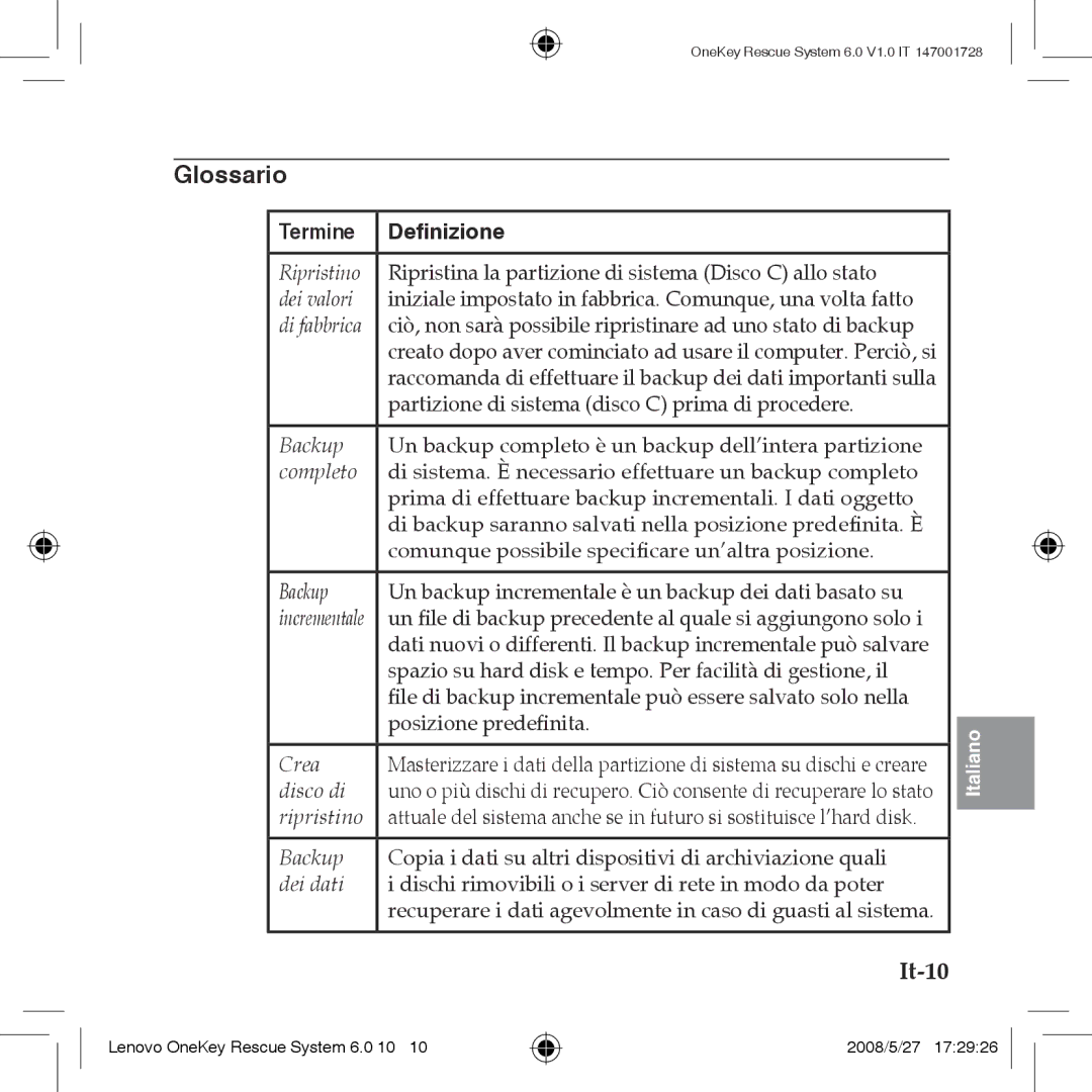 Lenovo 6.0 manual Glossario, It-10 