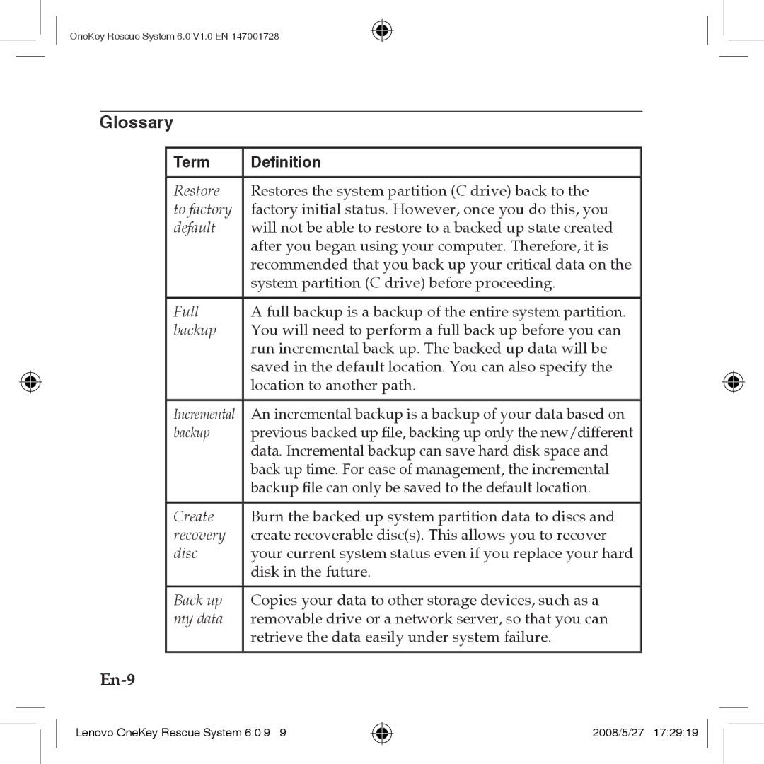 Lenovo 6.0 manual Glossary, Term Definition 