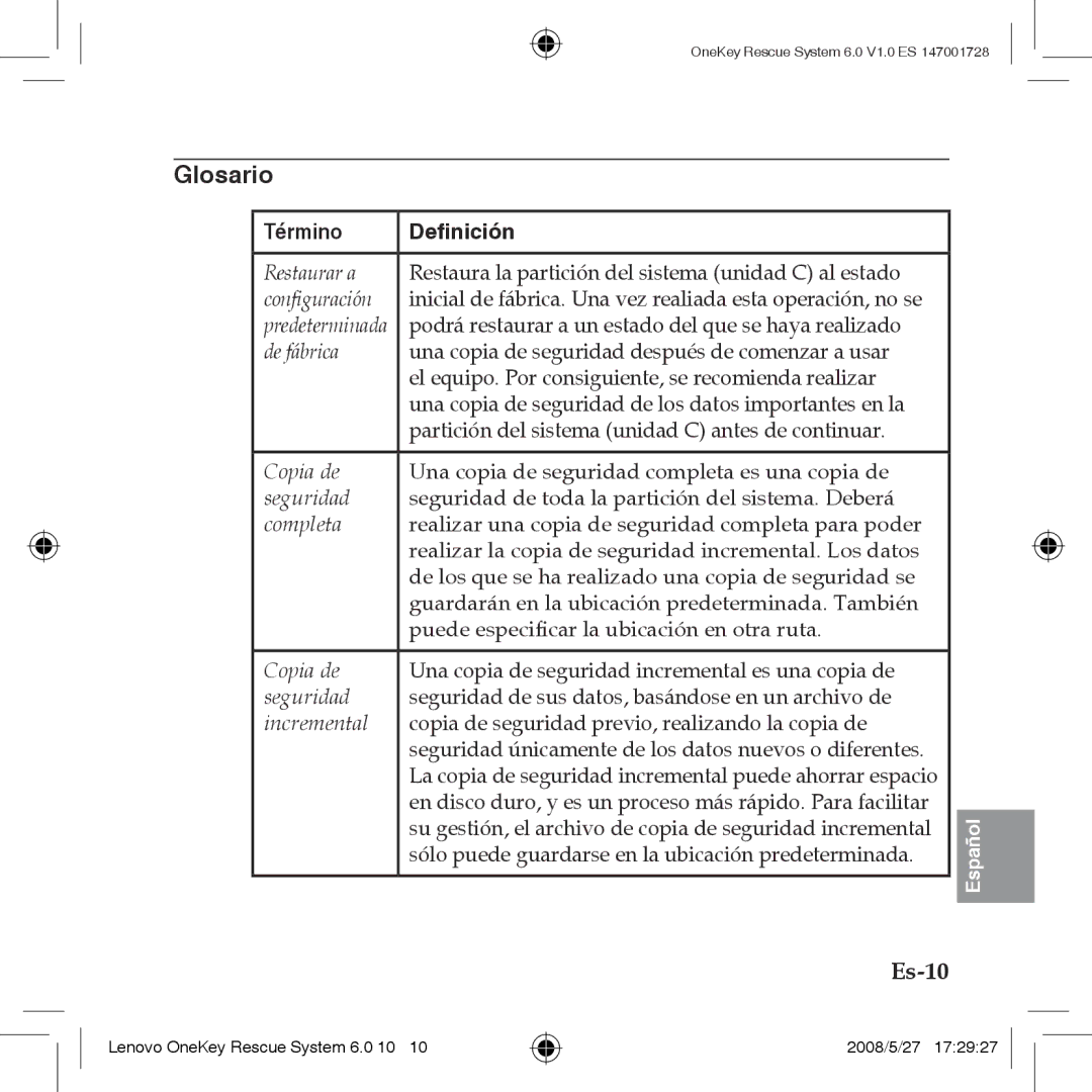 Lenovo 6.0 manual Glosario, Es-10 