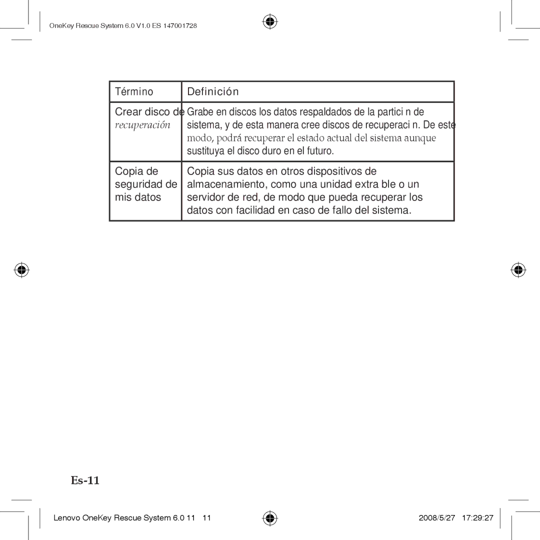 Lenovo 6.0 manual Es-11, Término Definición 