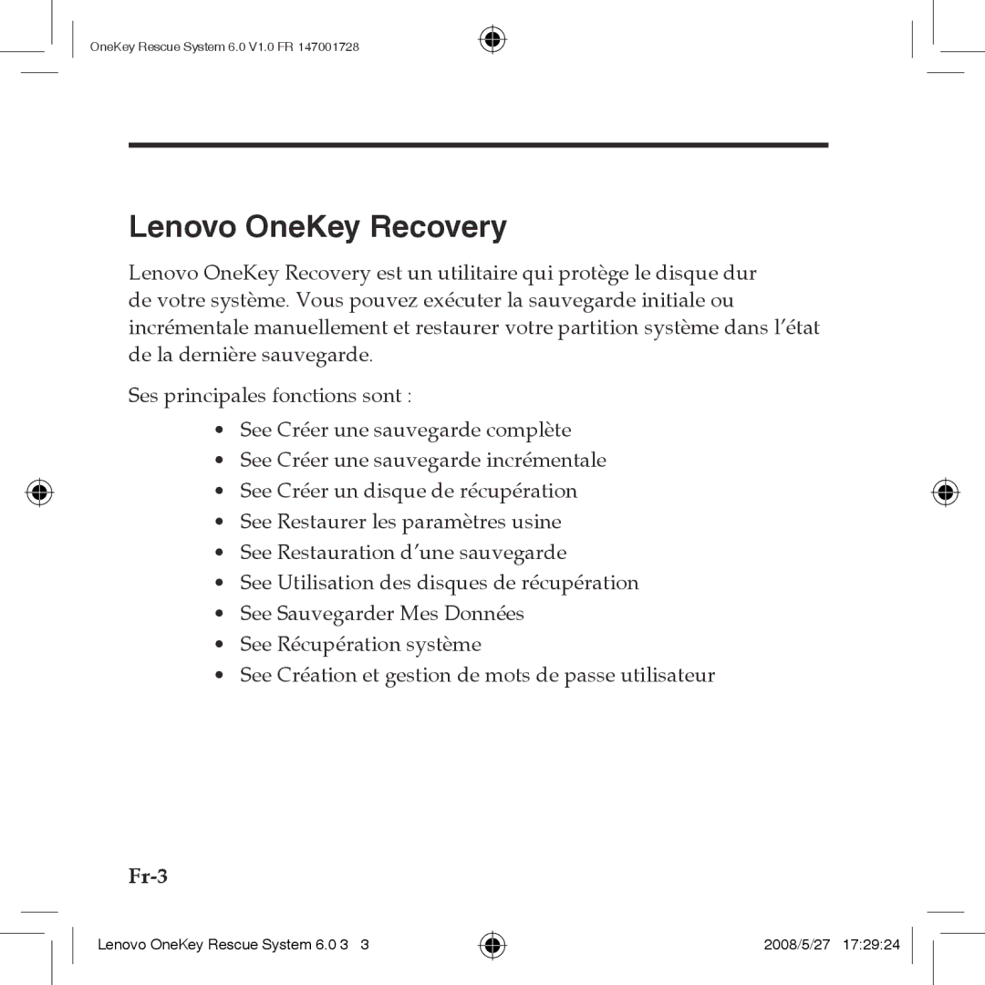 Lenovo 6.0 manual Lenovo OneKey Recovery 