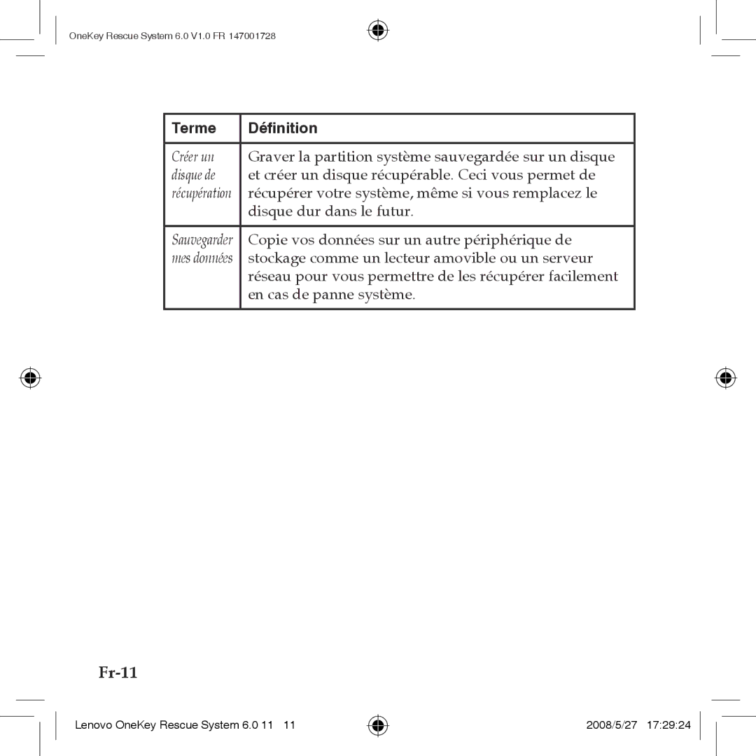 Lenovo 6.0 manual Fr-11, Terme Définition 