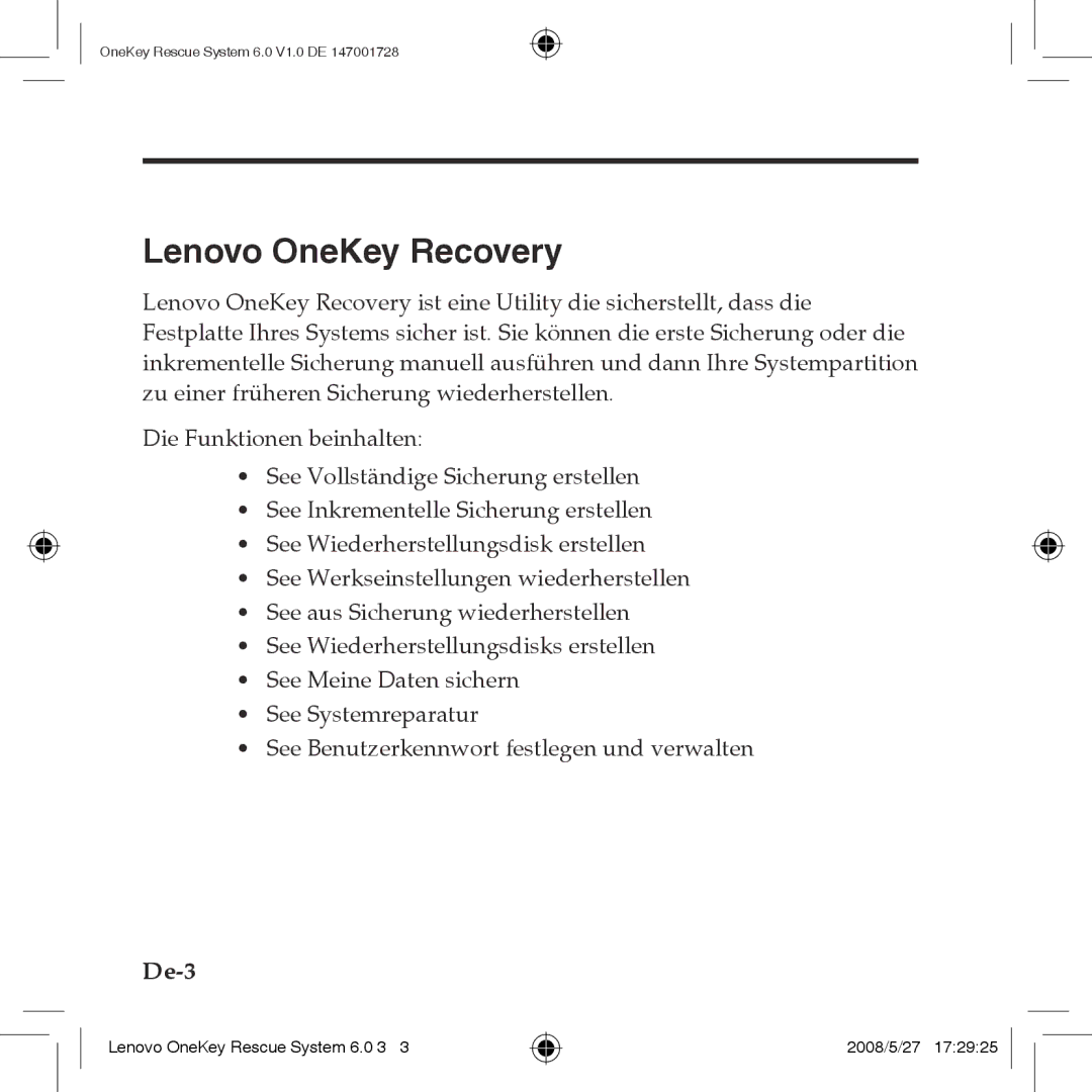 Lenovo 6.0 manual Lenovo OneKey Recovery 