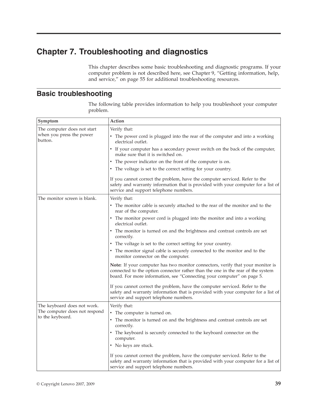 Lenovo 6019 manual Troubleshooting and diagnostics, Basic troubleshooting 