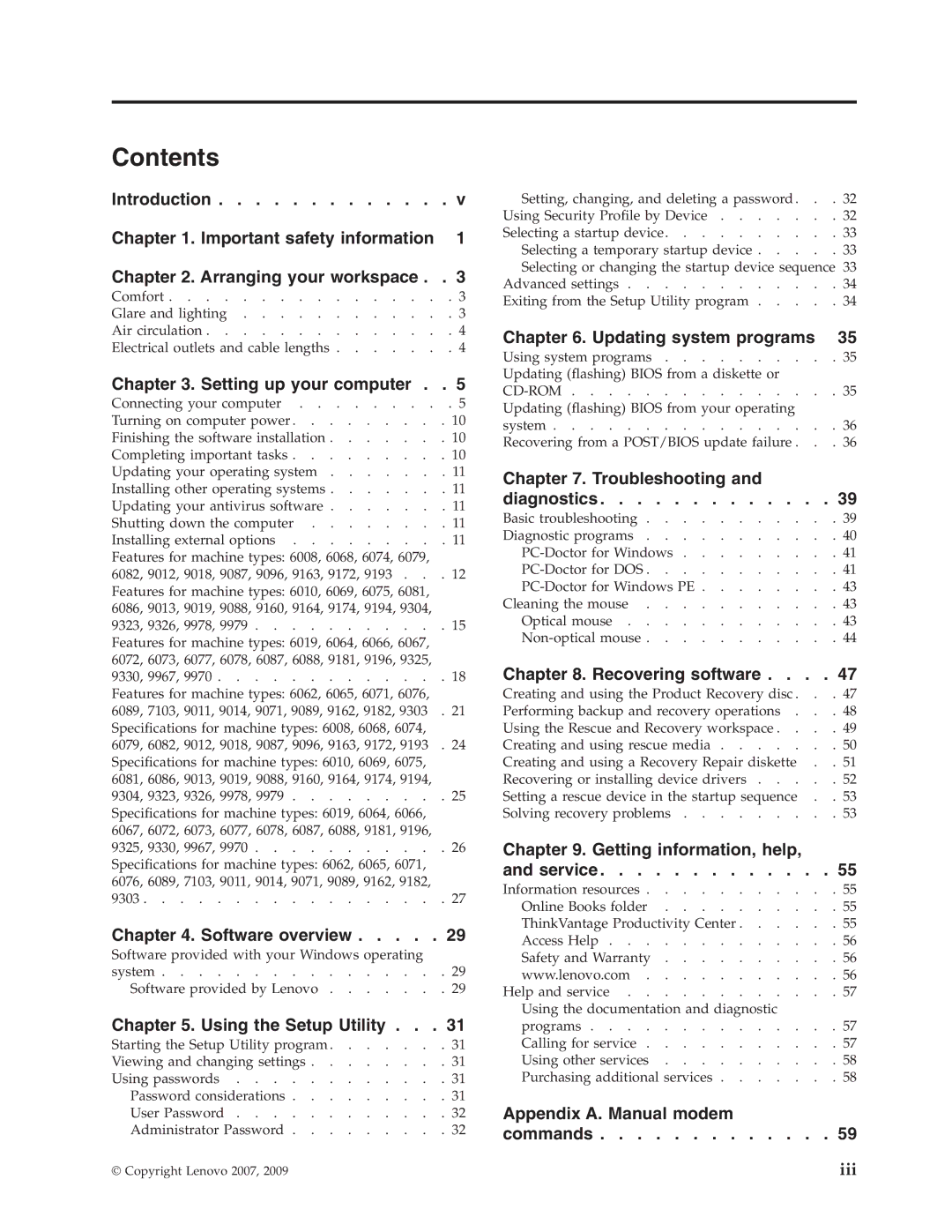 Lenovo 6019 manual Contents 