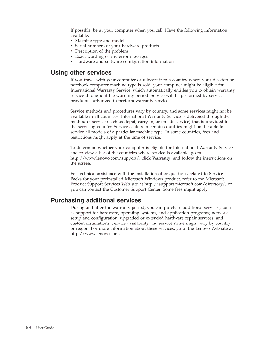 Lenovo 6019 manual Using other services, Purchasing additional services 