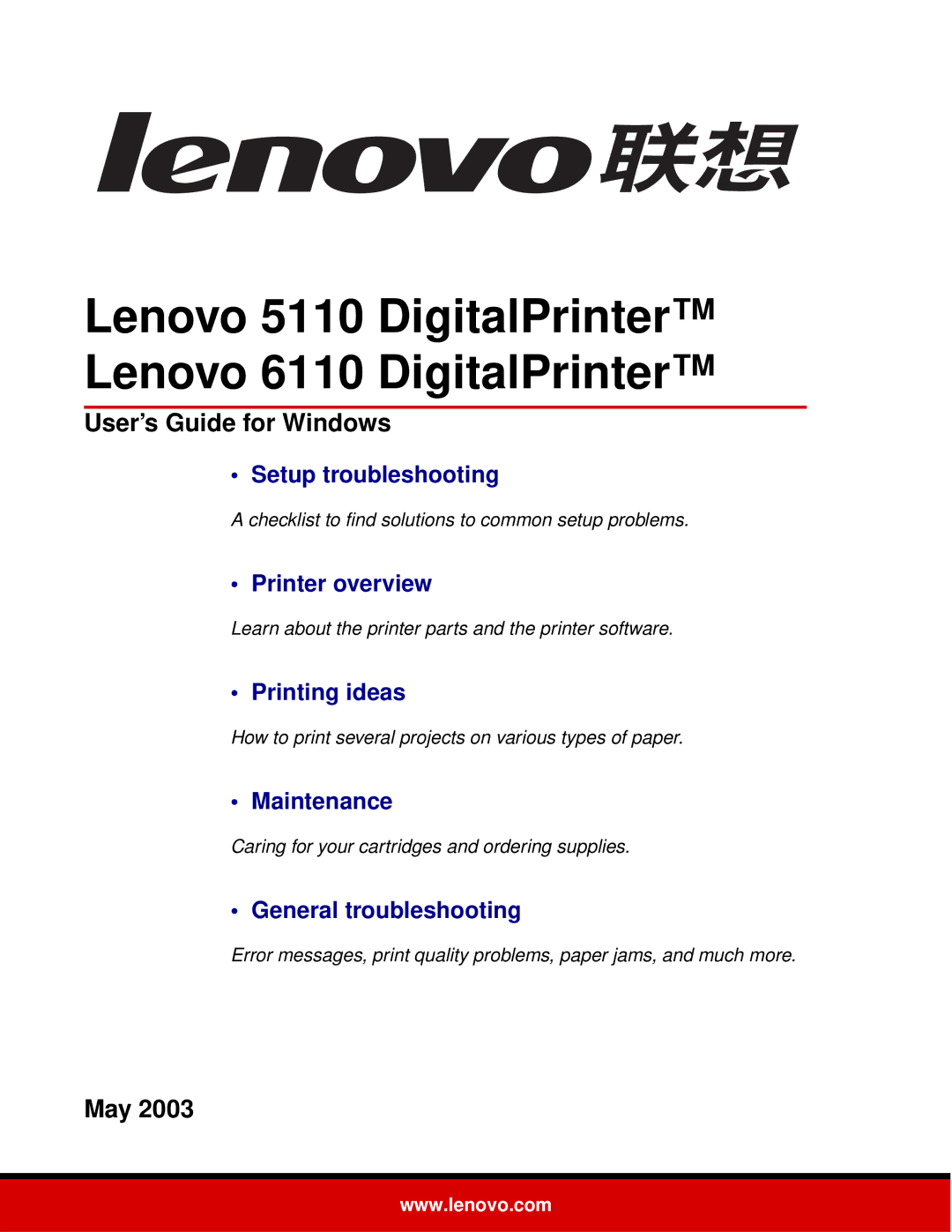 Lenovo 5110 manual Checklist to find solutions to common setup problems, Caring for your cartridges and ordering supplies 