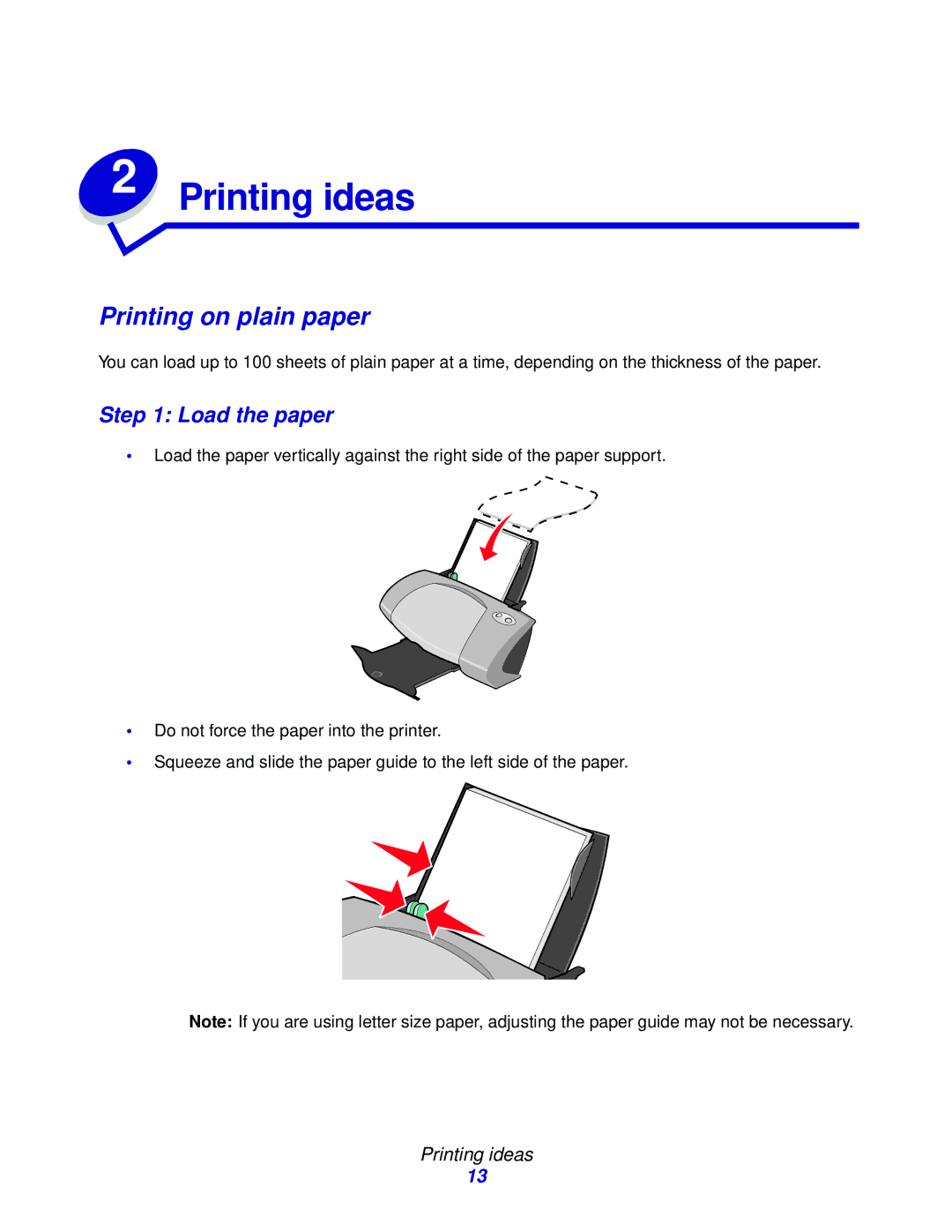 Lenovo 5110, 6110 manual Printing on plain paper, Load the paper, Printing ideas 