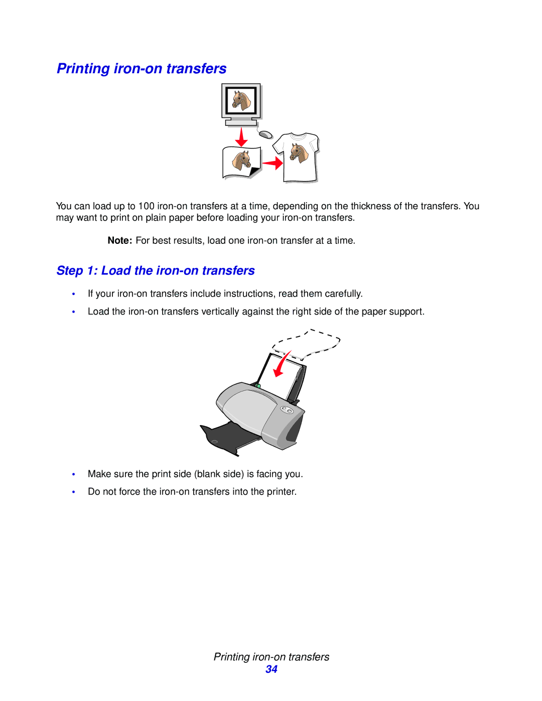 Lenovo 6110, 5110 manual Printing iron-on transfers, Load the iron-on transfers 