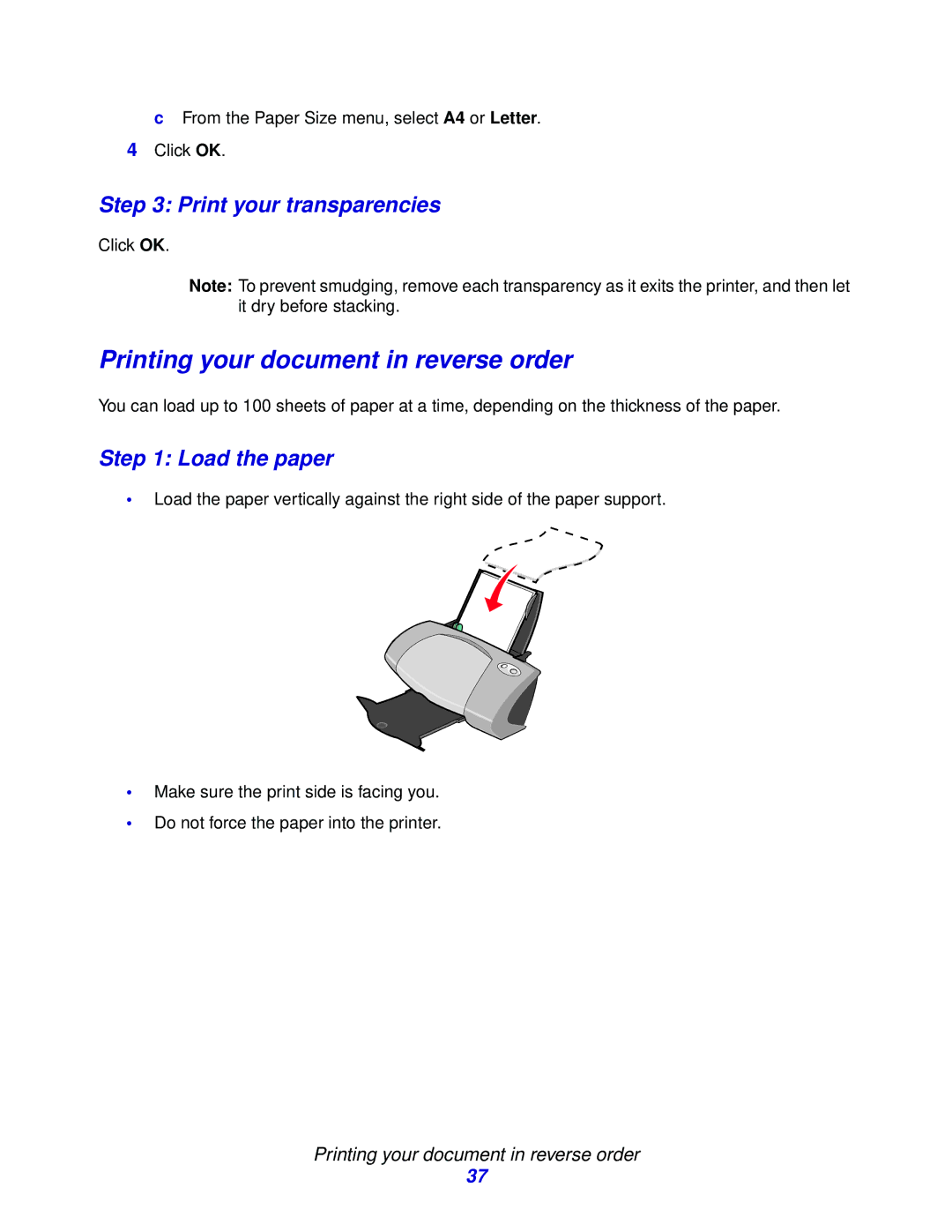 Lenovo 5110, 6110 manual Printing your document in reverse order, Print your transparencies 