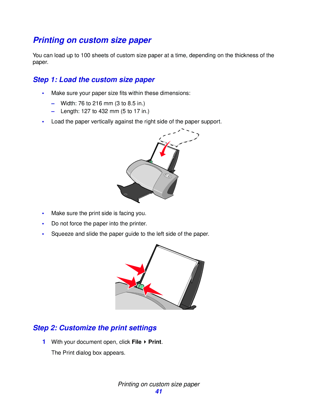 Lenovo 5110, 6110 manual Printing on custom size paper, Load the custom size paper 