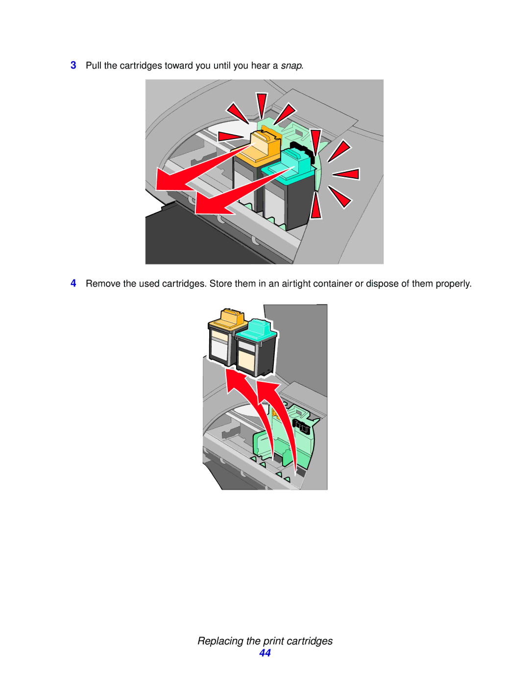 Lenovo 6110, 5110 manual Replacing the print cartridges 