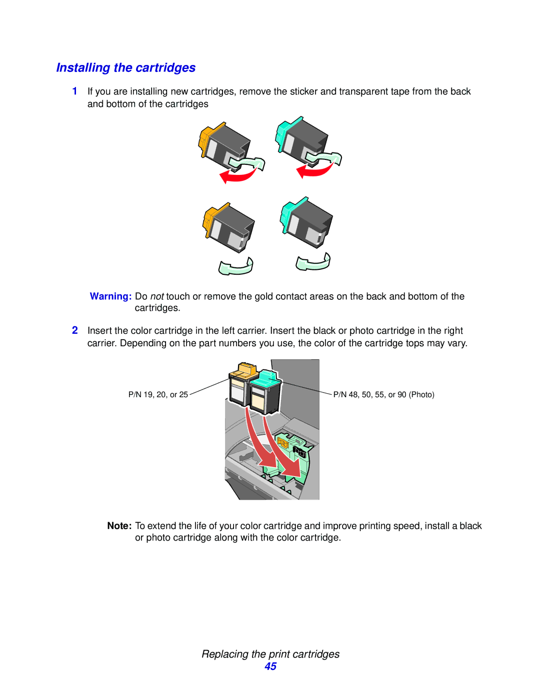 Lenovo 5110, 6110 manual Installing the cartridges 