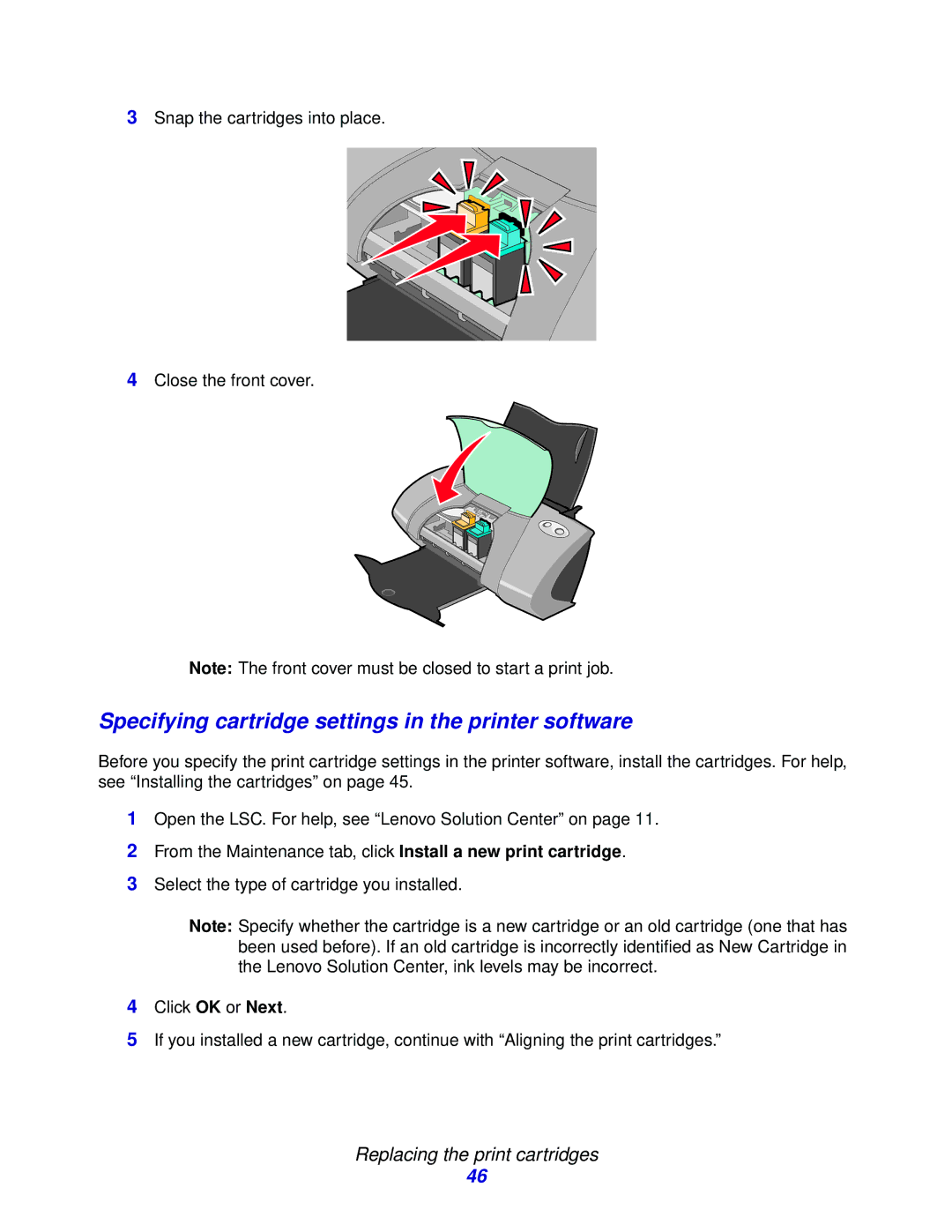 Lenovo 6110, 5110 manual Specifying cartridge settings in the printer software 