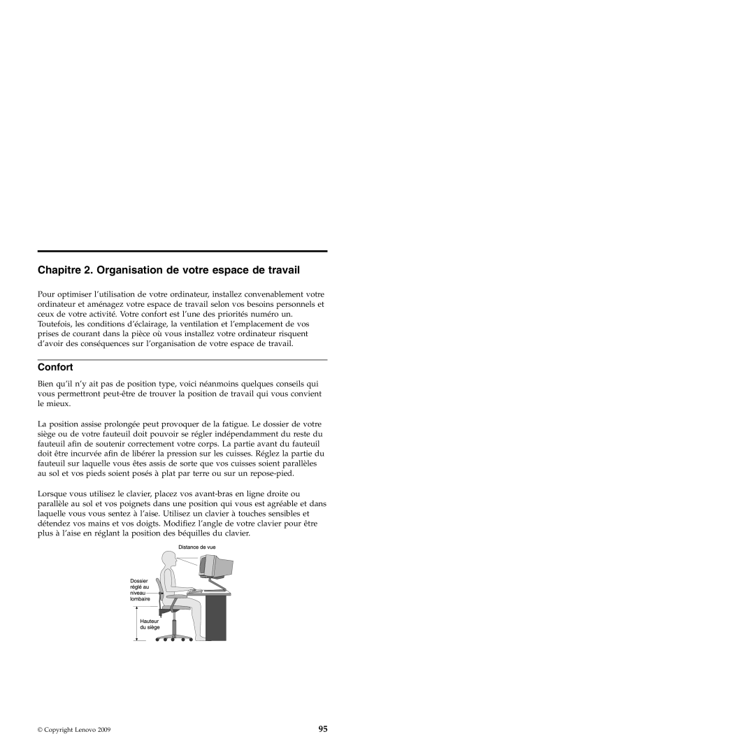 Lenovo 6175 manual Chapitre 2. Organisation de votre espace de travail, Confort 