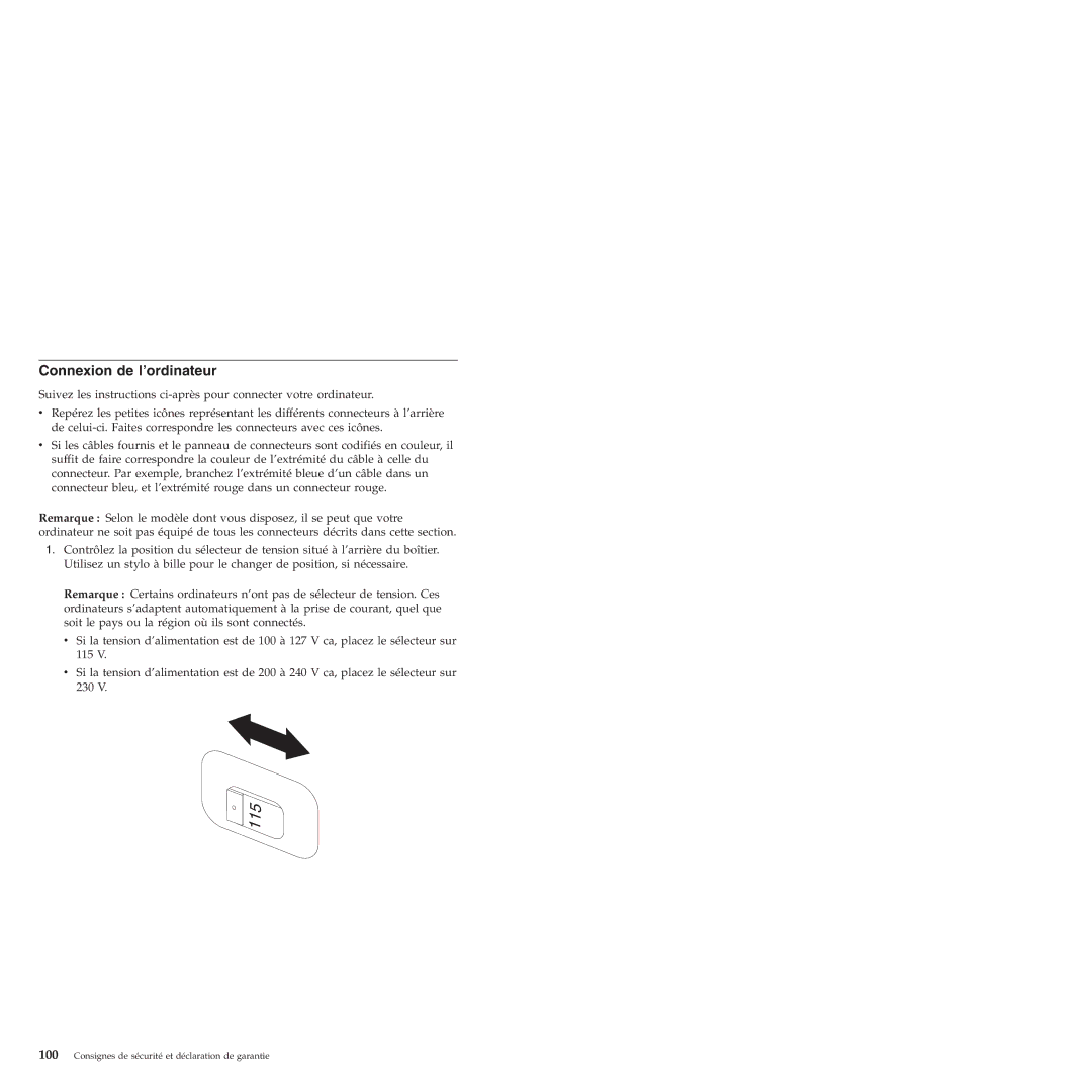 Lenovo 6175 manual Connexion de l’ordinateur 