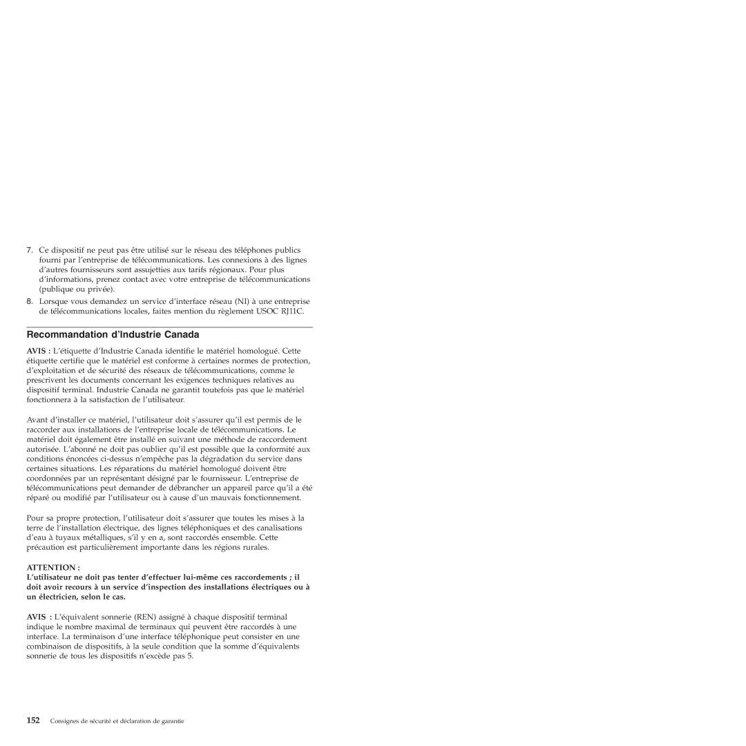 Lenovo 6175 manual Recommandation d’Industrie Canada 