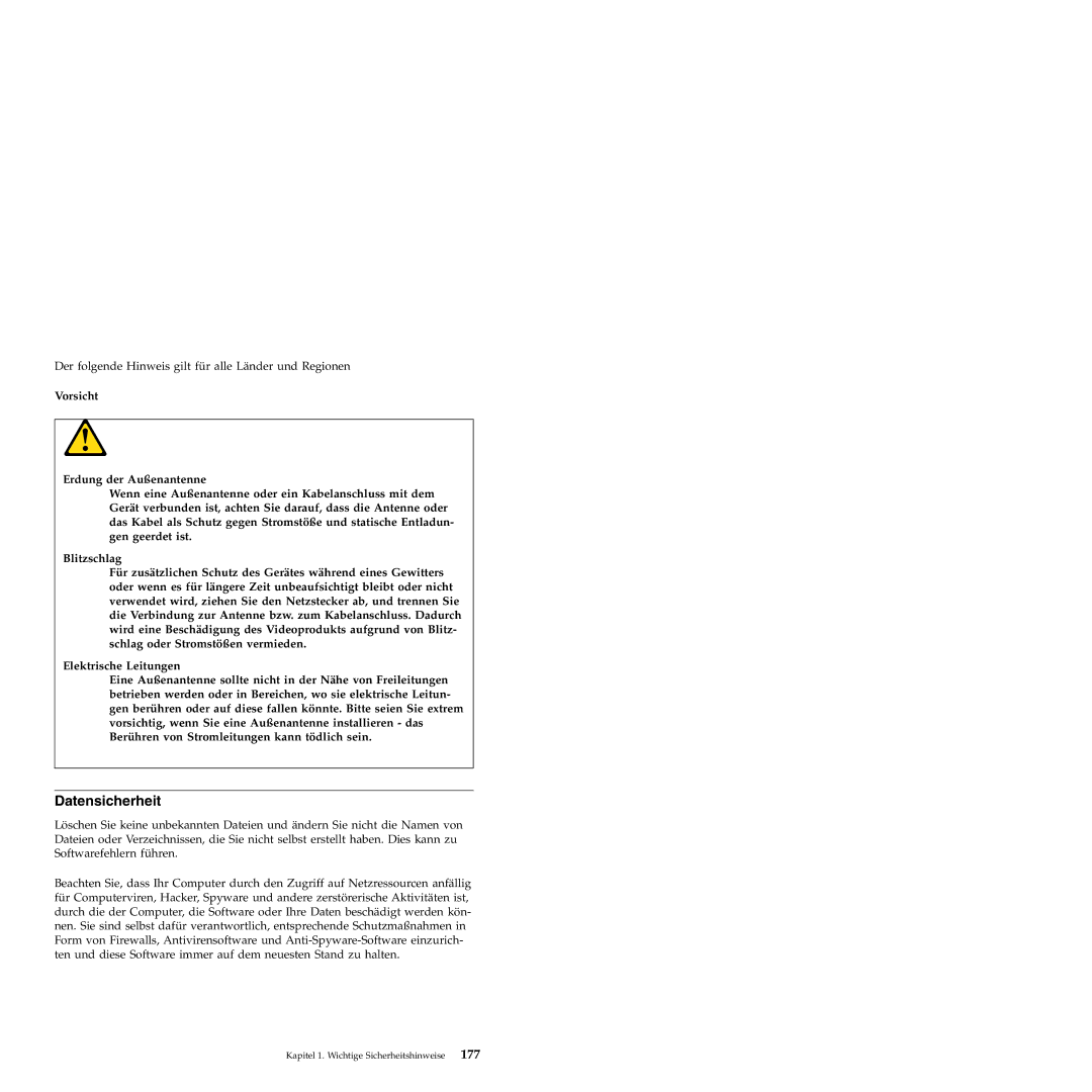 Lenovo 6175 manual Datensicherheit, 177 