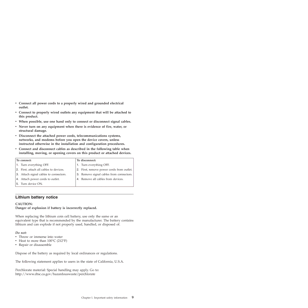 Lenovo 6175 manual Lithium battery notice, To connect To disconnect 