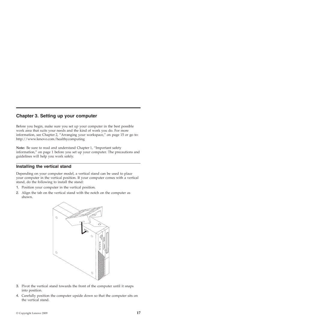 Lenovo 6175 manual Setting up your computer, Installing the vertical stand 