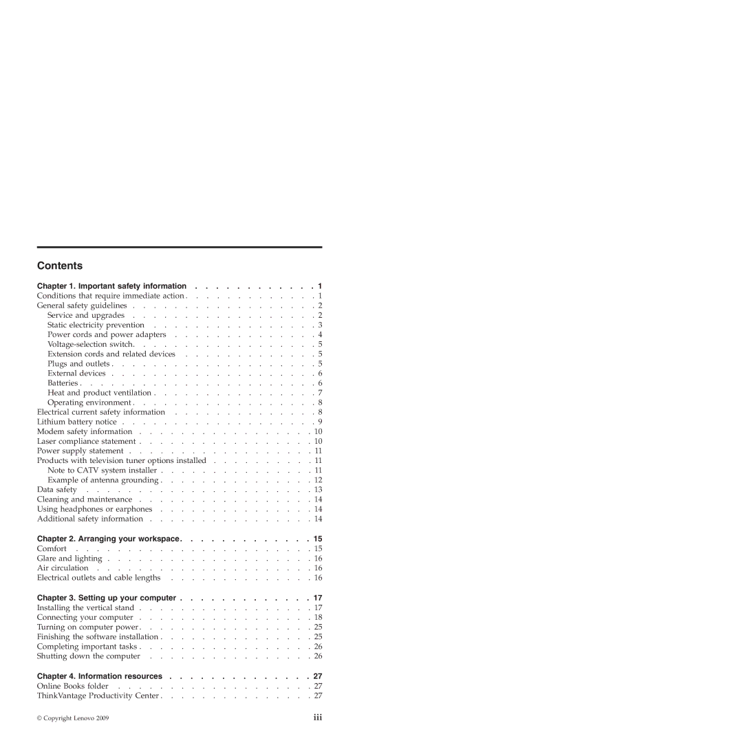 Lenovo 6175 manual Contents 