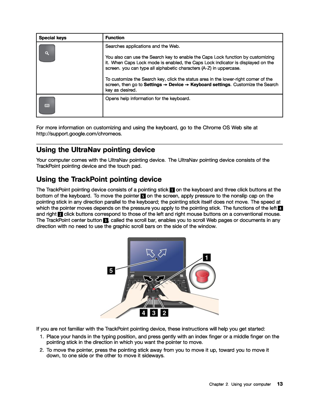 Lenovo 628323U manual Using the UltraNav pointing device, Using the TrackPoint pointing device 