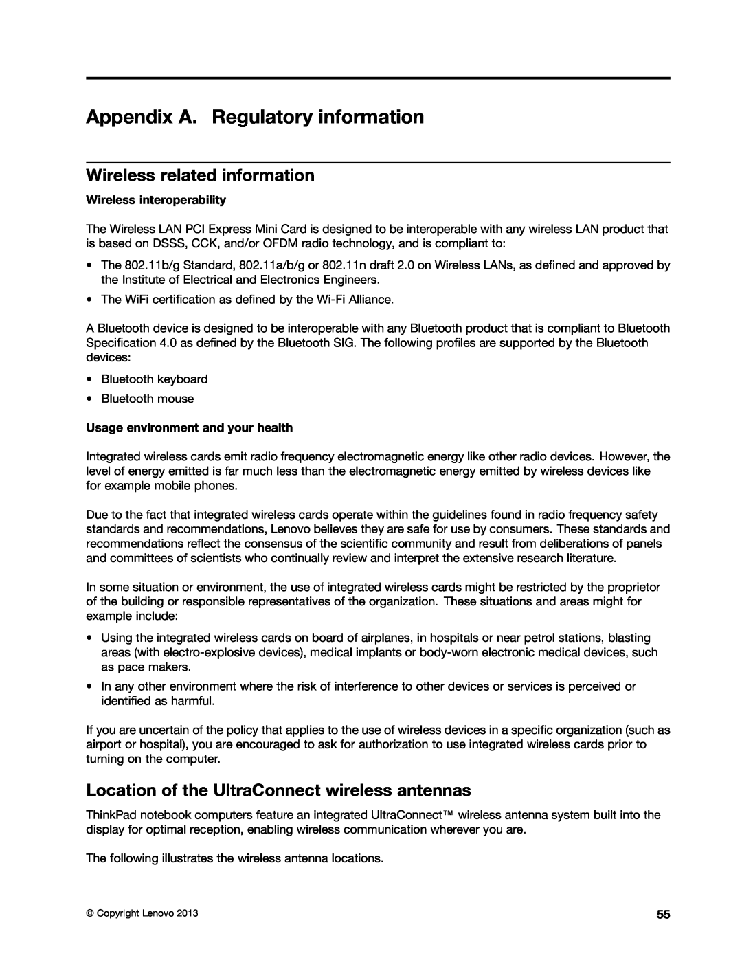 Lenovo 628323U manual Appendix A. Regulatory information, Wireless related information, Wireless interoperability 