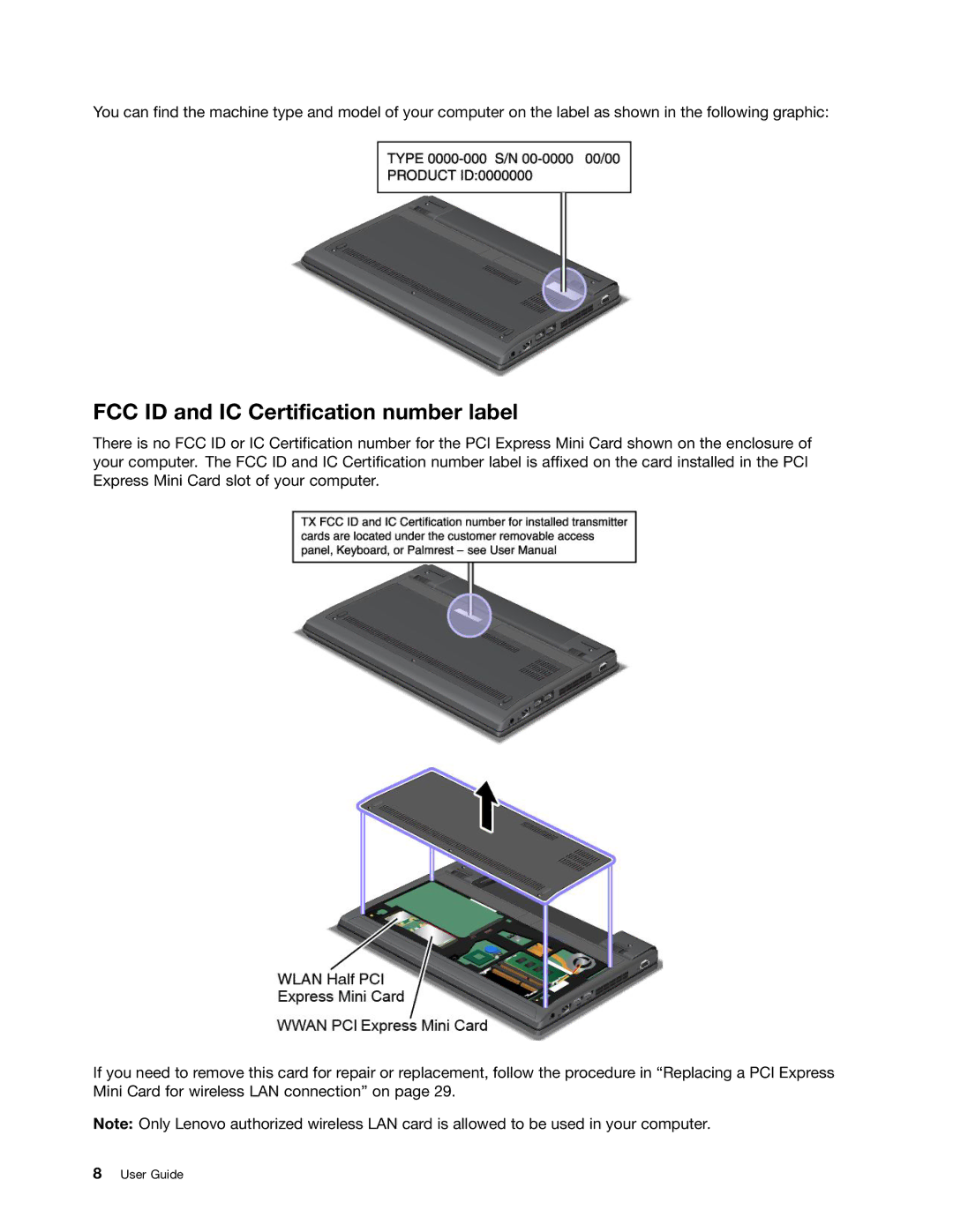 Lenovo 628323U manual FCC ID and IC Certification number label 