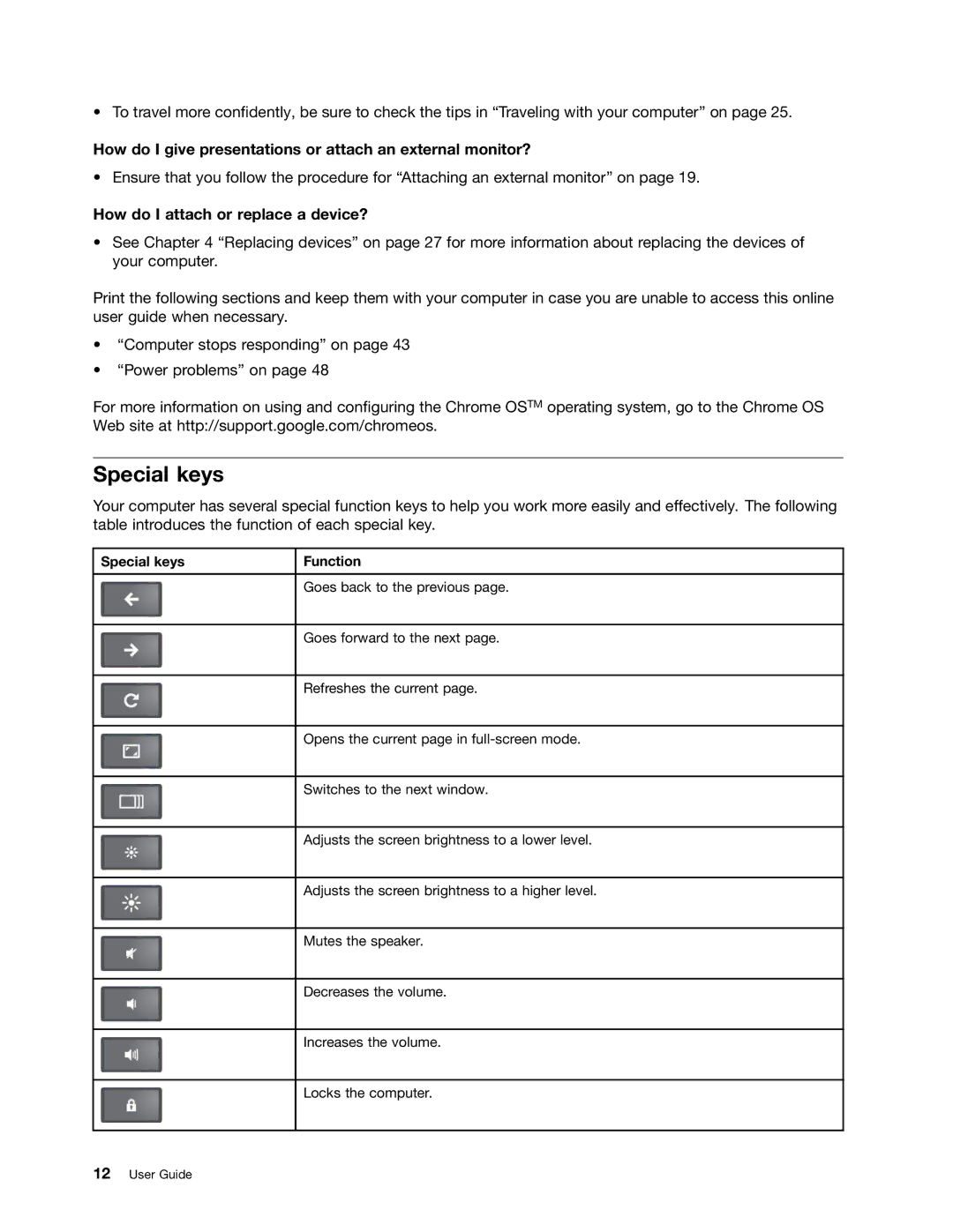 Lenovo 628323U manual Special keys, How do I give presentations or attach an external monitor? 