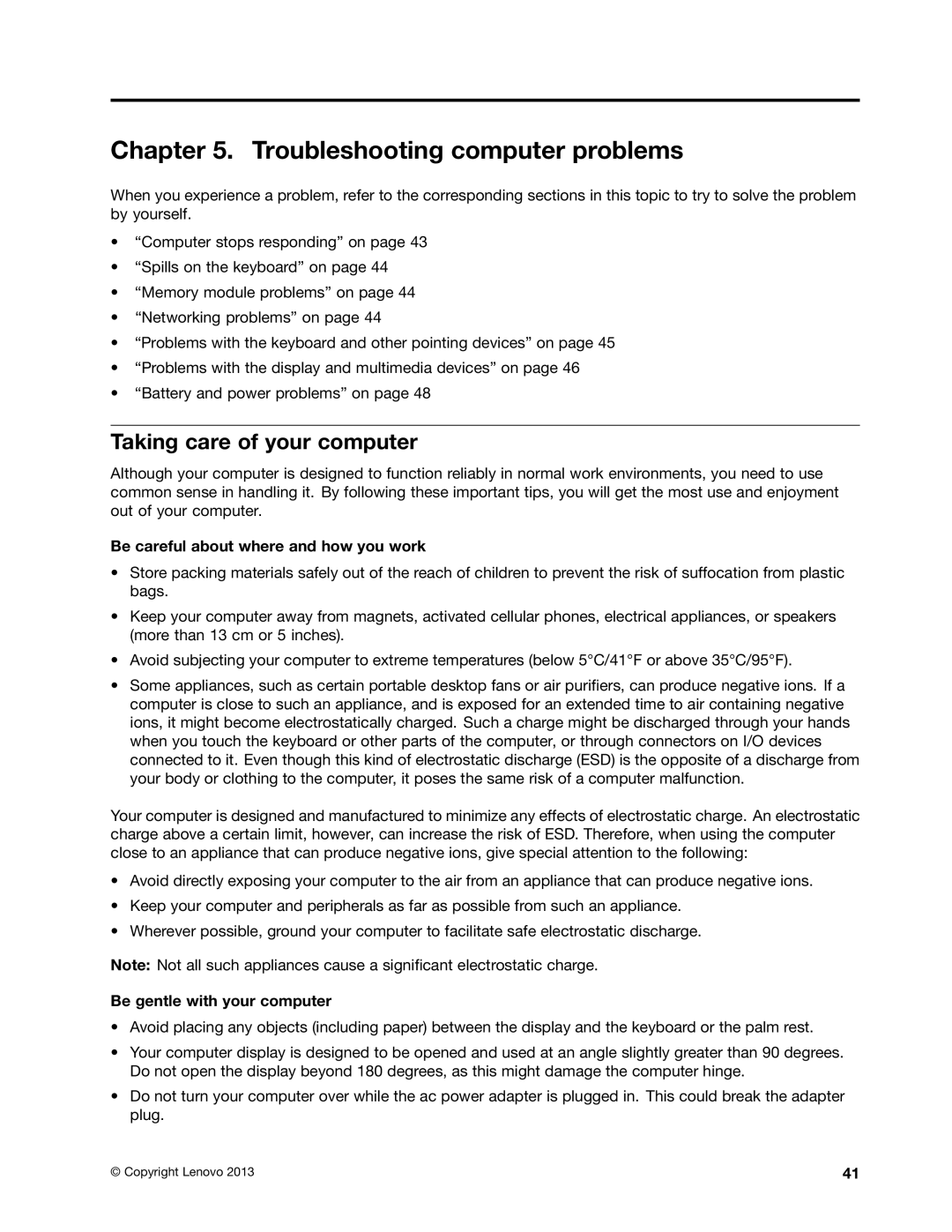 Lenovo 628323U Troubleshooting computer problems, Taking care of your computer, Be careful about where and how you work 