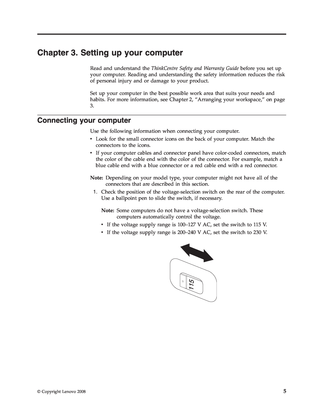 Lenovo 6306 manual Setting up your computer, Connecting your computer 
