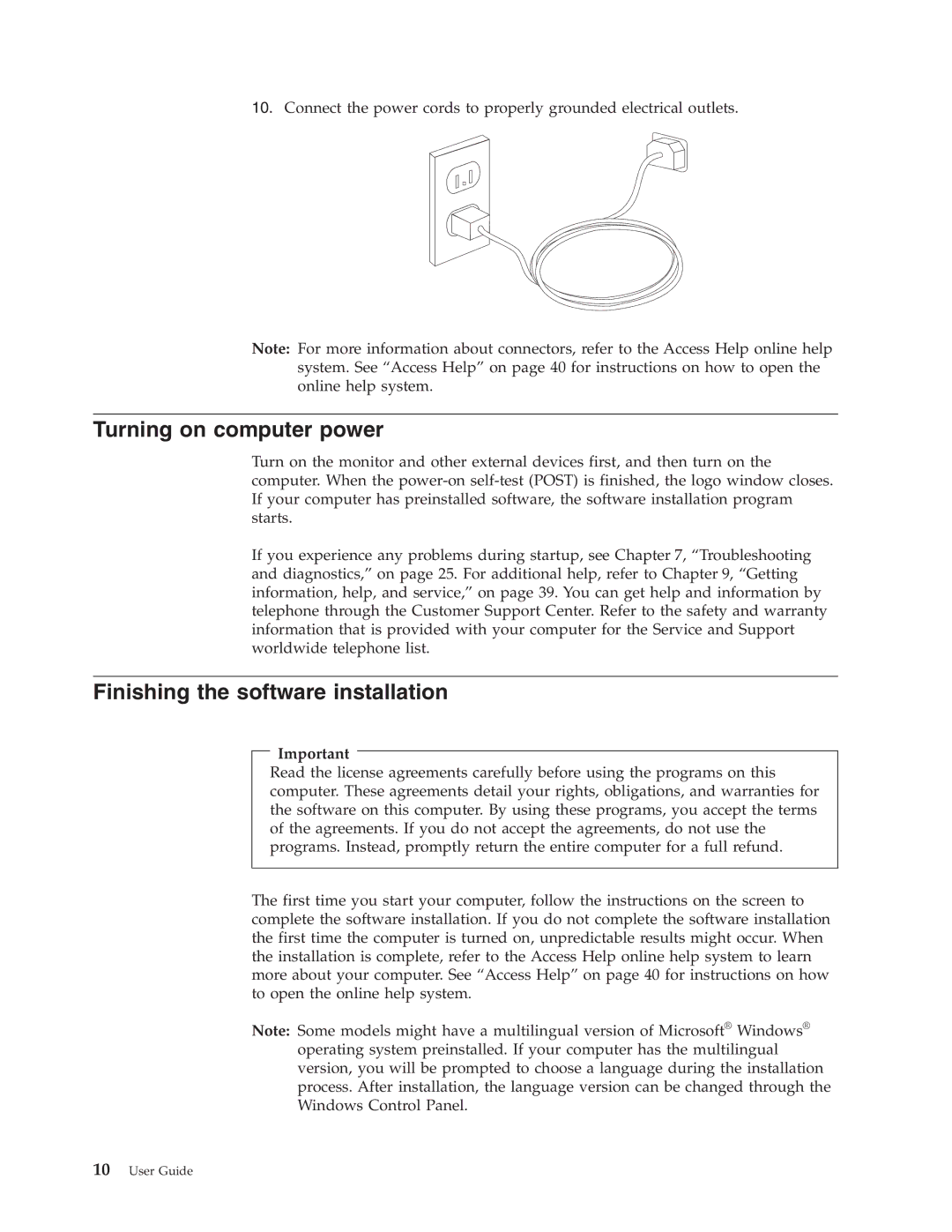 Lenovo 6306 manual Turning on computer power, Finishing the software installation 