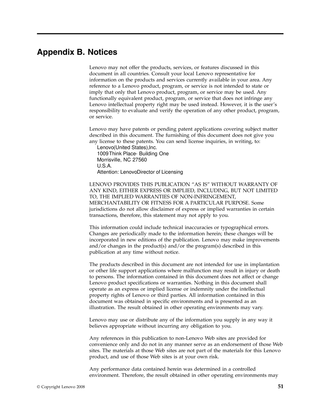 Lenovo 6306 manual Appendix B. Notices 