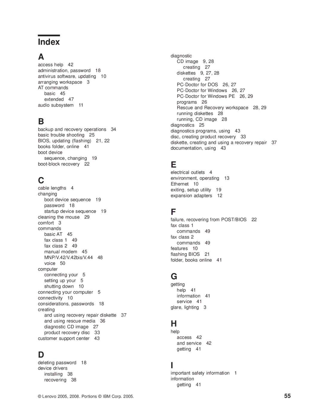 Lenovo 6397, 6395, 6394, 6393, 6396 manual Index 