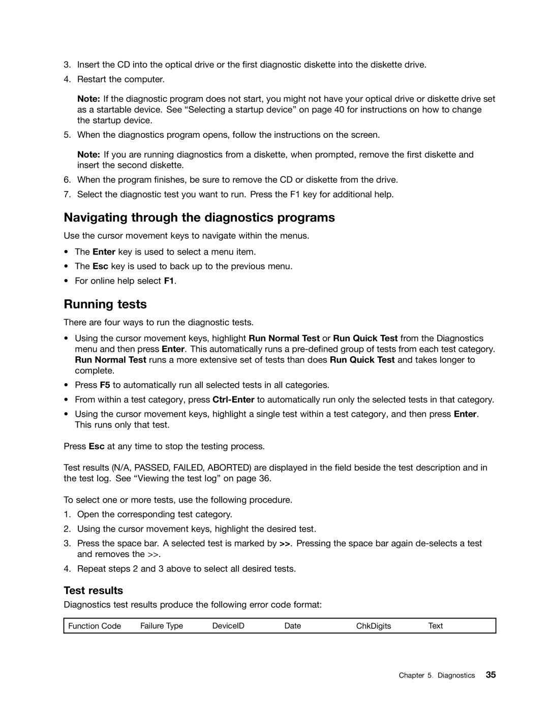 Lenovo 6394, 6395, 6393, 6397, 6396 manual Navigating through the diagnostics programs, Running tests 