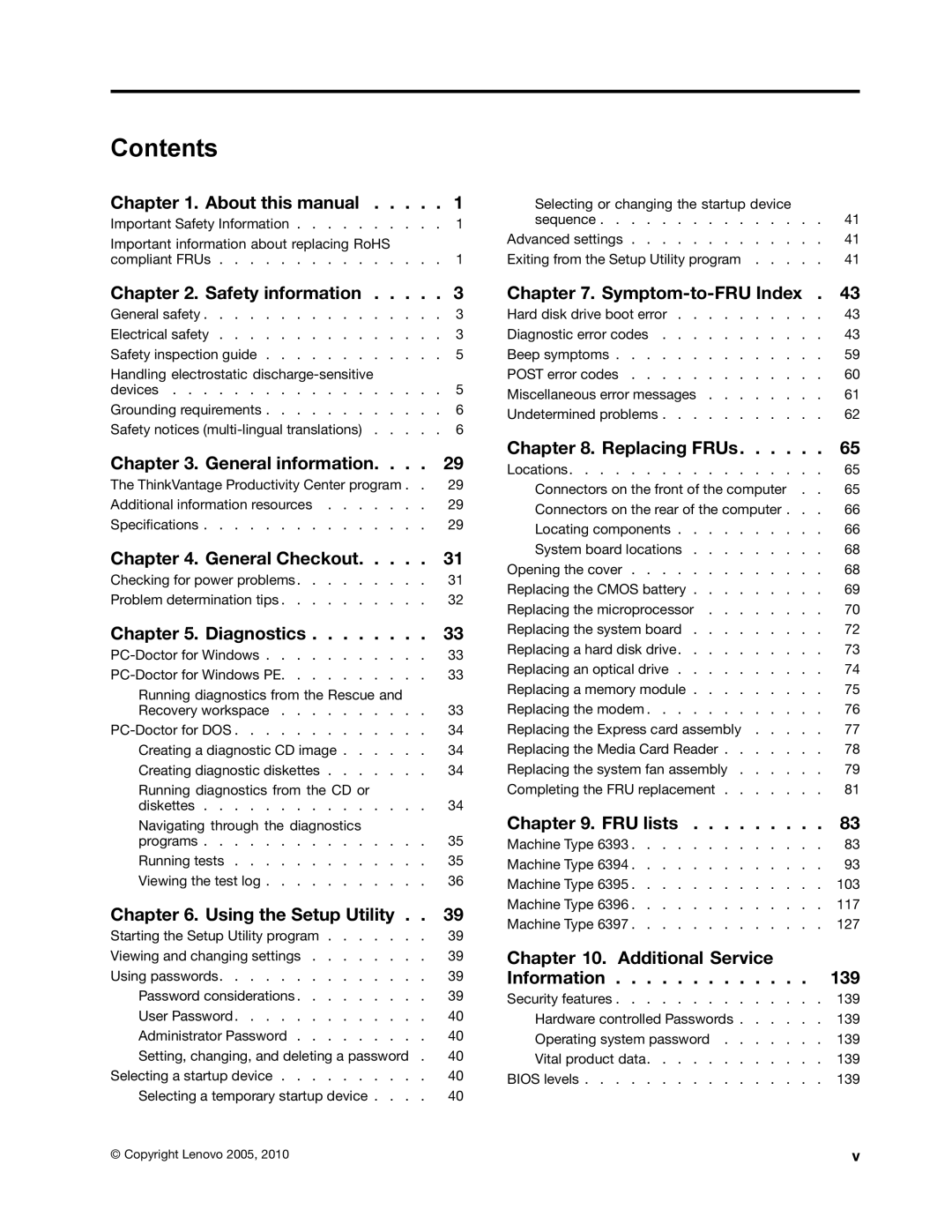 Lenovo 6395, 6394, 6393, 6397, 6396 manual Contents 